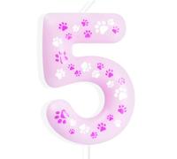 mciskin Velas de Cumpleaños de Pata de Perro Rosa, Decoración de 5º Cumpleaños para Niño y Niña, Velas de Números de Cumpleaños Rosa, Bonitas Velas con Número 5 con Estampado de Pata para Tarta