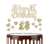 mciskin Velas de feliz cumpleaños número 16, vela de corona número 16 para pasteles, decoración de cumpleaños de 16 años, decoración de pastel para mujeres, fiesta de cumpleaños, aniversario de boda