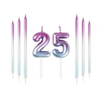 Mciskin Velas decorativas con números de cumpleaños número 25, velas coloridas con juego de velas largas moradas y azules, velas para tartas, decoración de tartas para niños, niñas, hombres, mujeres,