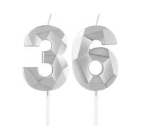 mciskin Velas plateadas de 36 cumpleaños, decoraciones de 36 cumpleaños para mujeres y hombres,vela 3D número 36 para pastel,decoración de pastel de vela plata para decoración de fiesta de cumpleaños