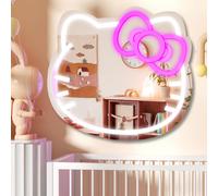 MCJSGSP Anime Hello Kit Cat Letrero de neσn Espejo L16.1 W14 Espejo de tocador con Luces Dormitorio Espejo de Pared para decoraciσn de habitaciσn