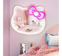 MCJSGSP Espejo de Anime Hello Kit con luz (14.1 x 11.8 Pulgadas) letreros de neón para Vestuario, Sala de Estar, decoración de Dormitorio de niñas, Espejo acrílico con Intensidad Regulable para
