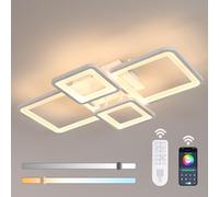 Mckalen 54W Plafon LED Techo Regulable con Mando a Distancia 3000K-6500K | Moderno Lámpara de Techo LED con Mando a Distancia/APP, 4 Cuadrado Blanco Luz de Techo Acrílico para Dormitorio Comedor