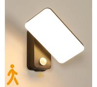 Mckalen Aplique de Pared LED Exterior, 16W 1800LM Lámpara de Pared LED con Sensor de Movimiento, Rotación 350°, Moderno Luz de Pared Negro para Patio Jardín Garaje Entrada, Blanco Calido 3000K