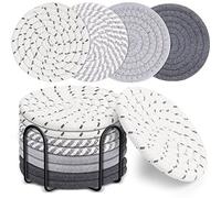 Mckanti 8 posavasos para bebidas con soporte, 4 colores absorbentes, juego minimalista de algodón tejido para decoración de sala de estar, protección de mesa, adecuado para tipos de tazas, 4.3