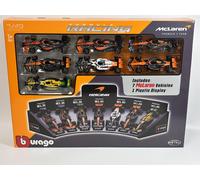 Mclaren Fórmula 1 Set De 7 Coches con Expositor Soporte 1:43 Escala Bburago