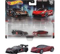 McLaren Senna - Juego de 2 coches de Hot Wheels con rayas naranjas y McLaren 720S rojo metálico con parte superior negra