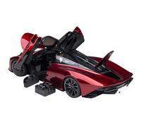 McLaren Speedtail Volcano Red Metallic con capota negra y accesorios de maleta Modelo 118 de Autoart