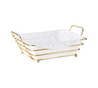 MCMUZKZS Cesta de Pan de Alambre, Contenedor de Almacenamiento, Frutero Cuadrado para Mesa de Cocina de 26,5 X 23 X 10 Cm, para Cocina, Uso Dom, Oro, tal como se describe