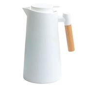 MCMUZKZS Jarra de Vacío de 1000 Ml con Mango de Madera para Café, Té Y Bebidas Frías Y Calientes. Regalo Ideal, Blanco, Individual