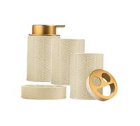 MCMUZKZS Juego de Accesorios de Baño de 4 Piezas: Dispensador de Jabón, Botella Separada, Vaso para Cepillo de Dientes, Jabonera, Caqui, Individual