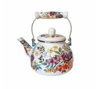 MCMUZKZS Recipiente Esmalte Tetera Cocina Jarra, Blanco, Blanco Con Pájaros Y Flores Moradas, Diseño De Pájaros Y Flores En Tonos Morados Y Amarillos
