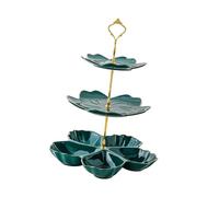 MCMUZKZS Soporte de Cerámica Escalonado para Pasteles, Soporte de para Cupcakes, Expositor de Postres de Frutas con Asa de Transporte, Soporte para P, 3 Niveles Verde, Individual
