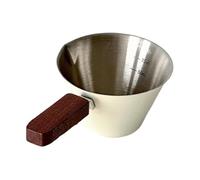 MCMUZKZS Taza Medidora Acero Inoxidable Cazo Lechero Cuchara Medidora Taza para Espresso con Mango de Madera y Vertido Preciso Adecuada para Café Repostería, Blanco, Individual