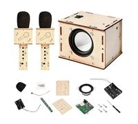 Mcnhbdgg Altavoz Bluetooth DIY Amplificador de Sonido Electrónico con 2 Micrófonos Inalámbricos Caja de Madera Portátil Altavoz Bluetooth Sonido
