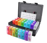 Mcnhbdgg Pastillero Mensual con 32 Compartimentos, Dispensador de Pastillas de Colores, Organizador de Viaje, Caja de Embalaje Negra