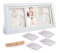 McNory Kit de marco de fotos para huellas de manos y pies de bebé para niños y niñas recién nacidos, kit de huellas de bebé, arcilla de impresión segura para moldear con un marco de madera de primera