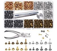 McNory Remaches de Cuero 480 piezas Remache de Doble Tapa 3 Tamaños con Kit de Herramienta de Fijación para Artesanía de Cuero Reparación de Decoración 4 Color