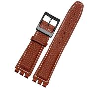 MCNVNEFSAW Correa de reloj cuero resistente al agua, compatible for Swatch YIS415/414 YCS YAS YGS 17 mm, repuesto correa piel vaca, pulsera cóncava convexa correa de reloj(Brown white black)