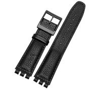 MCNVNEFSAW Correa de reloj cuero resistente al agua, compatible for Swatch YIS415/414 YCS YAS YGS 17 mm, repuesto correa piel vaca, pulsera cóncava convexa correa de reloj(Black black clasp)