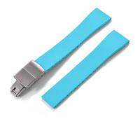 MCNVNEFSAW Correa de reloj de caucho FKM CTS de 16 mm, 18 mm, 19 mm, 20 mm, 21 mm y 22 mm, for hebilla plateada de mariposa de liberación rápida y corte a medida. Cierre(Skyblue With Buckle,21mmx18mm)