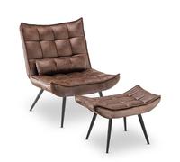 MCombo 4779 Sillón con taburete, moderno sillón de relax con cojín para la cintura, para salón, retro, vintage, silla de lectura, silla tapizada, tela de microfibra, color marrón