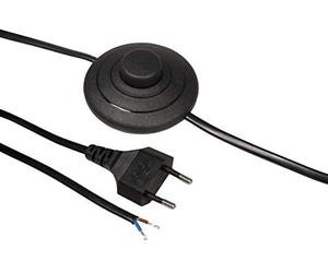 McPower - Cable de alimentación con Interruptor de pie y Extremos en Blanco (2 m), Color Negro