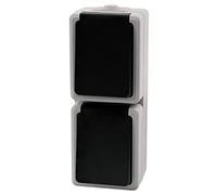 McPower Doble Toma de Corriente para Ambientes Húmedos "Taff" | 250V~/16A, IP44, Gris, con Protección Contra Agua, Para Montaje Superficial