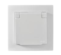 McPower Enchufe con Toma de Tierra IP44 + Marco | FLAIR | 250V~/16A, Enchufe Empotrable en Pared con Tapa Protectora Contra Salpicaduras, Conexión Rápida, Blanco Mate