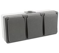 McPower Enchufe triple para ambientes húmedos, gris, 250 V ~/16 A, IP44, montaje en superficie, a prueba de salpicaduras