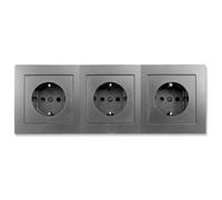 McPower FLAIR Set de enchufes de pared | Beginner 3S | 4 piezas | Toma de corriente triple con marco, enchufe con protección infantil, antracita, mate