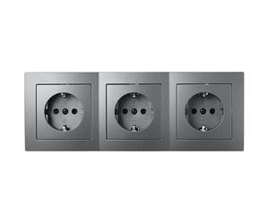 McPower FLAIR Set de enchufes de pared | Beginner 3S | 4 piezas | Toma de corriente triple con marco, enchufe con protección infantil, antracita, mate