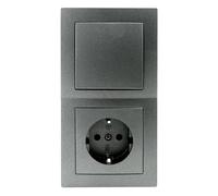 McPower Set de Interruptor y Enchufe | Flair 2 Módulos | Empotrado, Conexión sin Tornillos | Incluye Interruptor, Enchufe Schuko y Marco Doble, Antracita