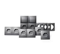 McPower Set de Interruptores y Enchufes Flair | Standard 20 piezas | 2x interruptores, 8x enchufes, 4x marcos dobles, 6x marcos simples, 250V, antracita