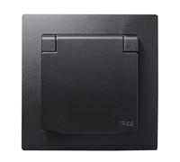 McPower Toma de Corriente con Protección IP44 + Marco | Flair | 250V~/16A, Enchufe de Pared Empotrado con Tapa, Resistente a Salpicaduras, negro mate