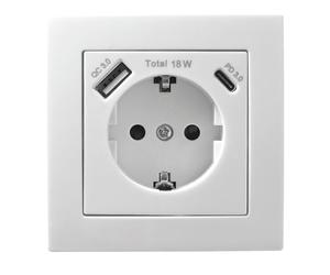 McPower Toma de Corriente | Flair | con 1x USB-C 18W PD y 1x USB-A, Color Blanco, Instalación Bajo Superficie, Diseño Moderno, blanco mate