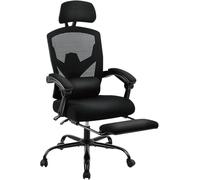 MCQ Office Computer Desk Chair reclinable ergonómica de Oficina con reposapiés, Silla de Escritorio de Malla para computadora con Soporte Lumbar, reposacabezas, Brazos Acolchados, Metal, Negro