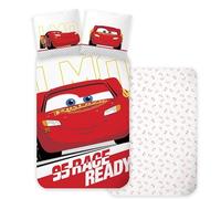 McQueen Cars - Juego de ropa de cama tamaño cuna, funda de edredón de 100 x 135 cm y funda de almohada de 40 x 60 cm, 100% algodón, juego de ropa de cama reversible Flash McQueen para niños y niñas