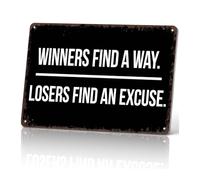 MCQWOMFQAK Inspirational Wall Art Winners Find a Way Losers Find Excuses Vintage Metal Sign for Home Office Decor Gym Fitness Room Motivational Plaque 8 X 12 in