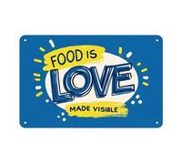 MCQWOMFQAK Kitchen Decor Sign Food Is Love Made Visible Retro Aluminum Sign for Cafe Dining Room Home Kitchen Inspirational Quote Wall Art Gift (8 X 12 inch)