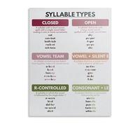 MCQWOMFQAK Phonics Syllable Types Chart English Grammar Poster Educational Wall-Art for Reading Classroom Homeschool Decor(Framed,08x12inch(20x30cm))