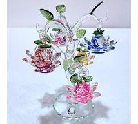 MCWJ 60mm Cuarzo Cristal Lotus Flower Artesanía Vidrio Papel Papel Fengshui Ornamentos Figuras Inicio Boda Partido Decoración Regalos Recuerdo-Rosa_6 Loto y 1 árbol