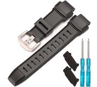 MCXGL Correa de reloj de silicona compatible con Casio PRG 250 260 500 550 PRW 2500 3500 5000 5000 correa de reloj para hombre, 18 mm, pulsera de goma de repuesto impermeable (hebilla negra plateada)