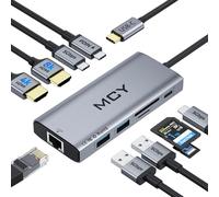 MCY Estación de acoplamiento para portátil individual 8K, monitor dual 4K a 60Hz, hub USB C Ethernet 10 en 1, adaptador USB-C a HDMI PD100W, puerto de datos USB, SD/TF, base tipo C para MacBook/Dell