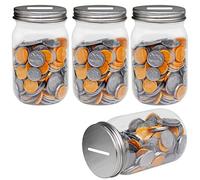 Mczcent Hucha Pequeña - 4 Piezas, Huchas Transparente de Plástico para Monedas, Small Mini Alcancia Coin Money Tip Piggy Bank Box Mason Jar Hucha para Niños Niñas Adolescentes Adultos