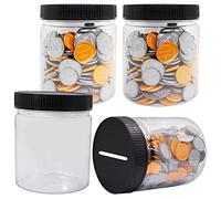 Mczcent Hucha Pequeña - 4 Piezas, Huchas Transparente de Plástico para Monedas, Small Mini Alcancia Coin Money Tip Piggy Bank Box Jar Hucha para Niños Niñas Adolescentes Adultos, Negro