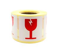 MD Labels Etiquetas de advertencia en rollo de 50 x 50 mm - 500 - Precaución frágil - Handle with care - Frágil Attention Enviar Pegatinas - Paquete de pegatinas