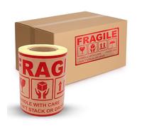 MD Labels Etiquetas Kraft en rollo de 150 x 90 mm, 100 etiquetas, 100 unidades, mango fragile con cuidado, manténgase seco, don't stack or drop- this way up