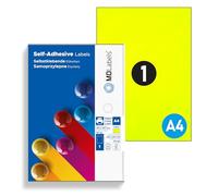 MD Labels Etiquetas universales DIN A4, etiquetas imprimibles, color amarillo neón, en papel para escribir, 210 x 297 mm, 50 etiquetas