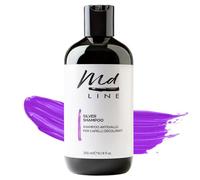 Md LINE Champú profesional antiamarillo violeta para cabello blanco, gris, blanqueado y tonificante, rubio fresco, champú para hombres y mujeres, sin sulfatos, silicona, 300 ml